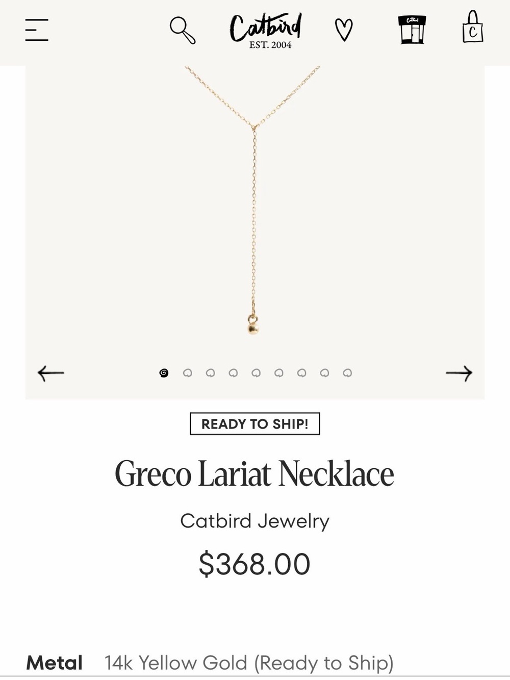 Catbird Greco Lariat Necklace in 14k Yellow Gold